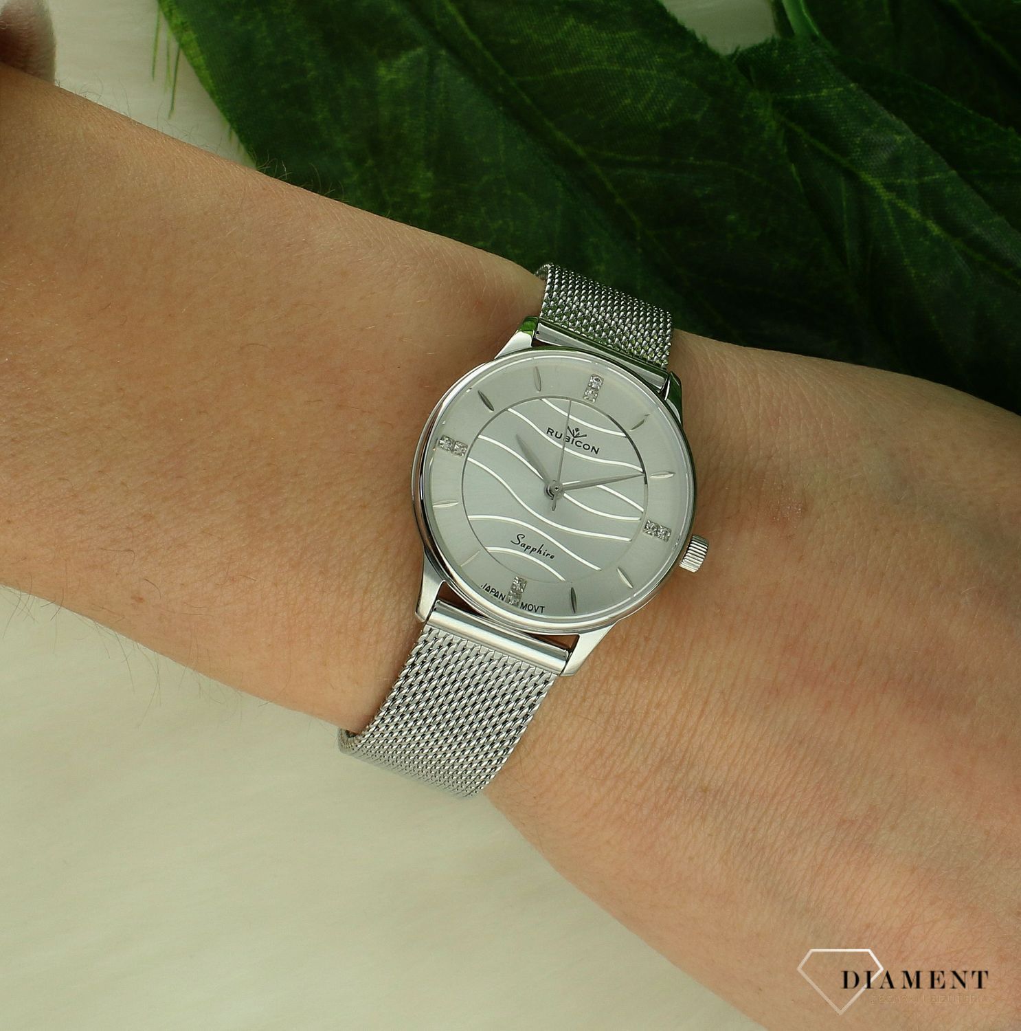 Zegarek damski Rubicon z szafirowym szkłem RNBE35 z falowaną tarczą RNBE35 fala srebrny-srebrny.jpg